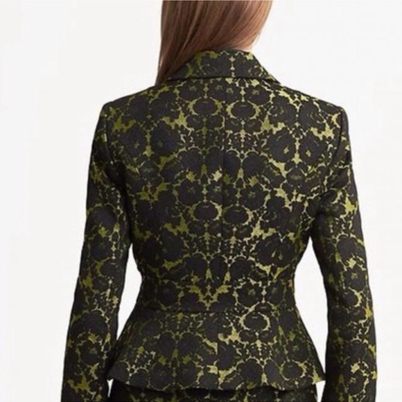 Banana Republic L’Wren Scott Black & Bright Celery Glam Brocade Blazer Jacket - Picture 3 of 16